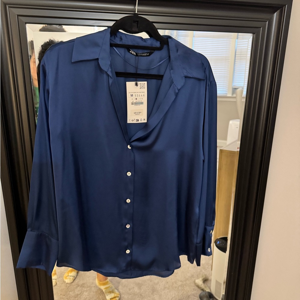 H&M Navy Satin Blouse